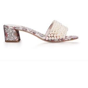 Tory BurchTatiana 45MM Printed Satin Hicks Garden SlideSandal Pearls Sizes 6.5,7